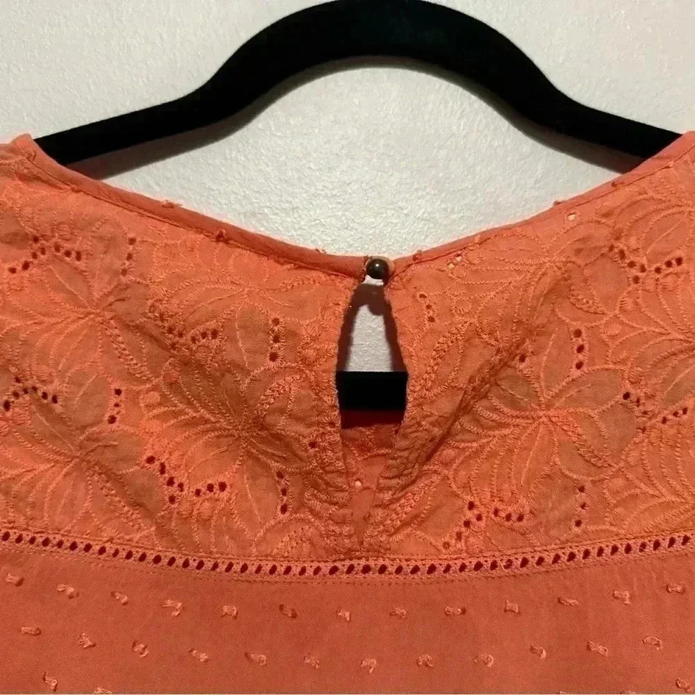 Sundance Susannah Blouse Size XS Orange/Coral Ruffle Swiss Dot Eyelet - Picture 5 of 9